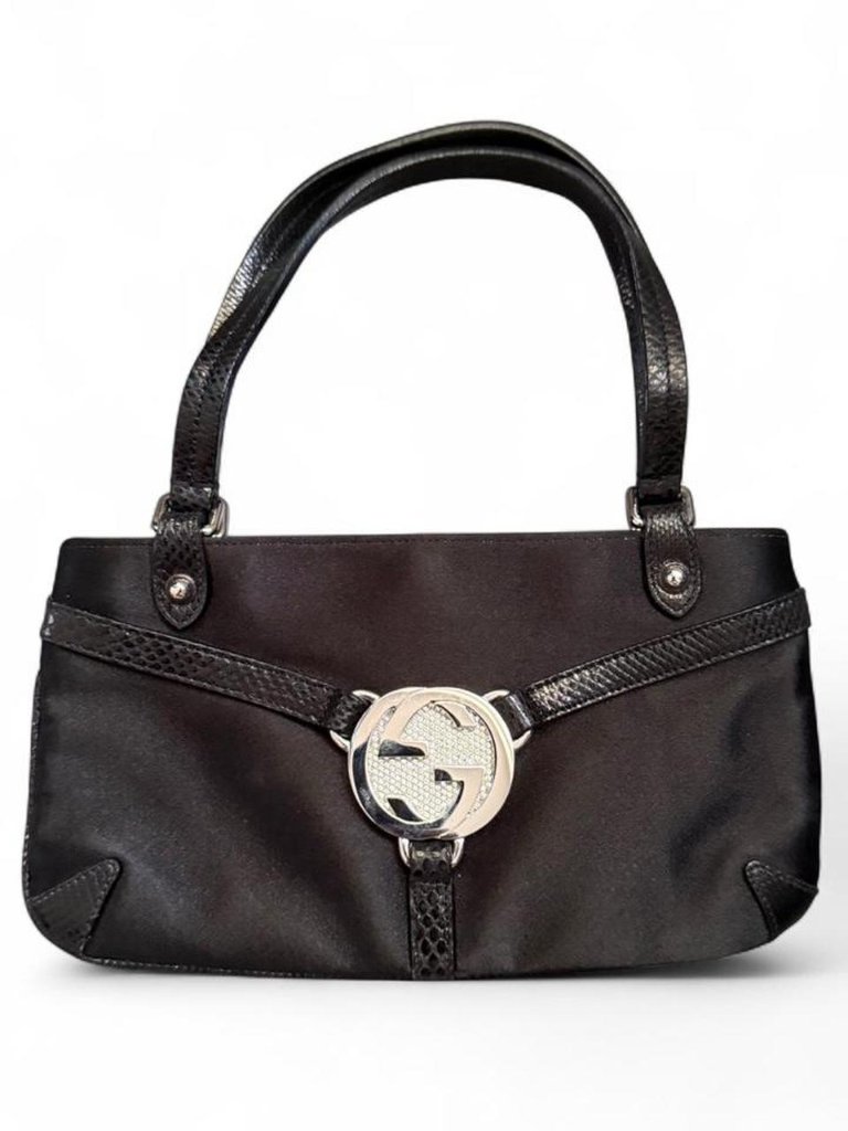 Insane Small Vintage Satin Gucci Black Handbag With Silver Hardware